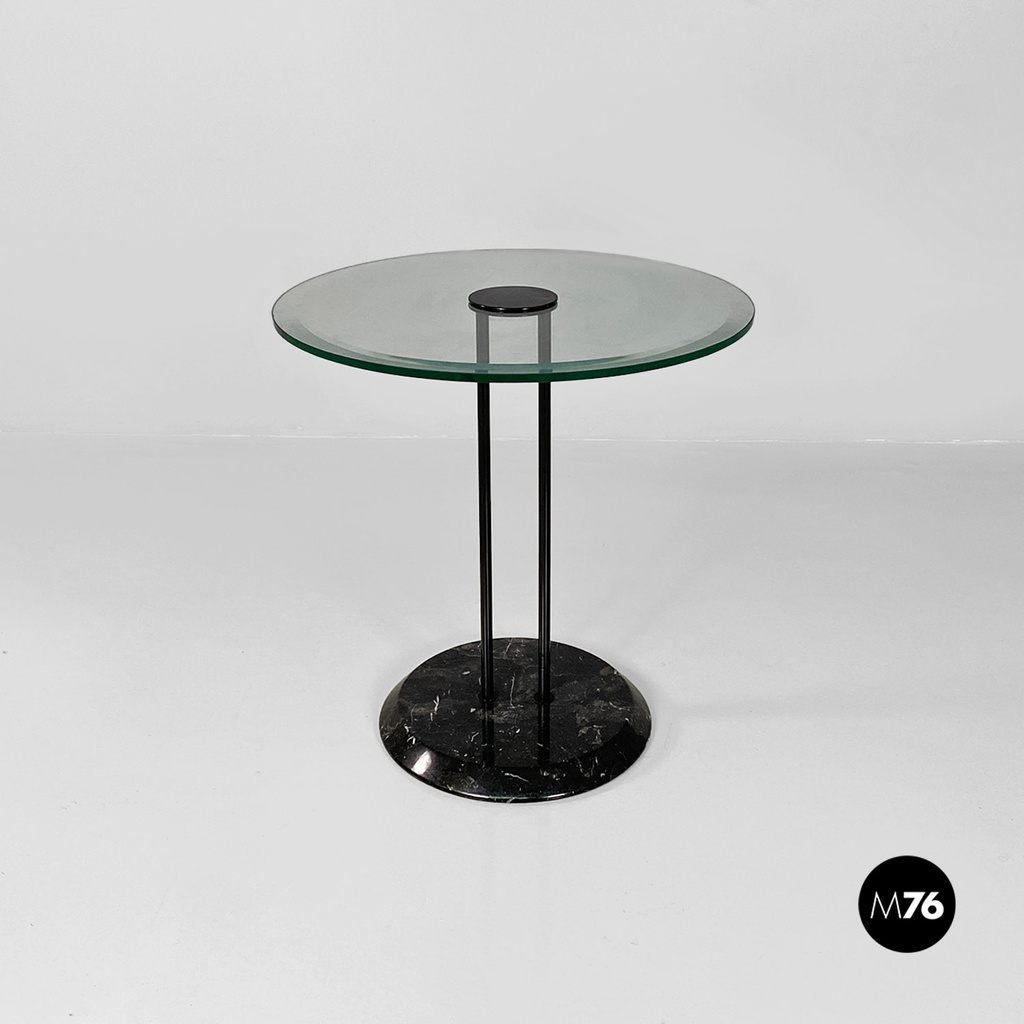 Italian modern black metal glass marble round coffee tables by Cattelan, 1980s