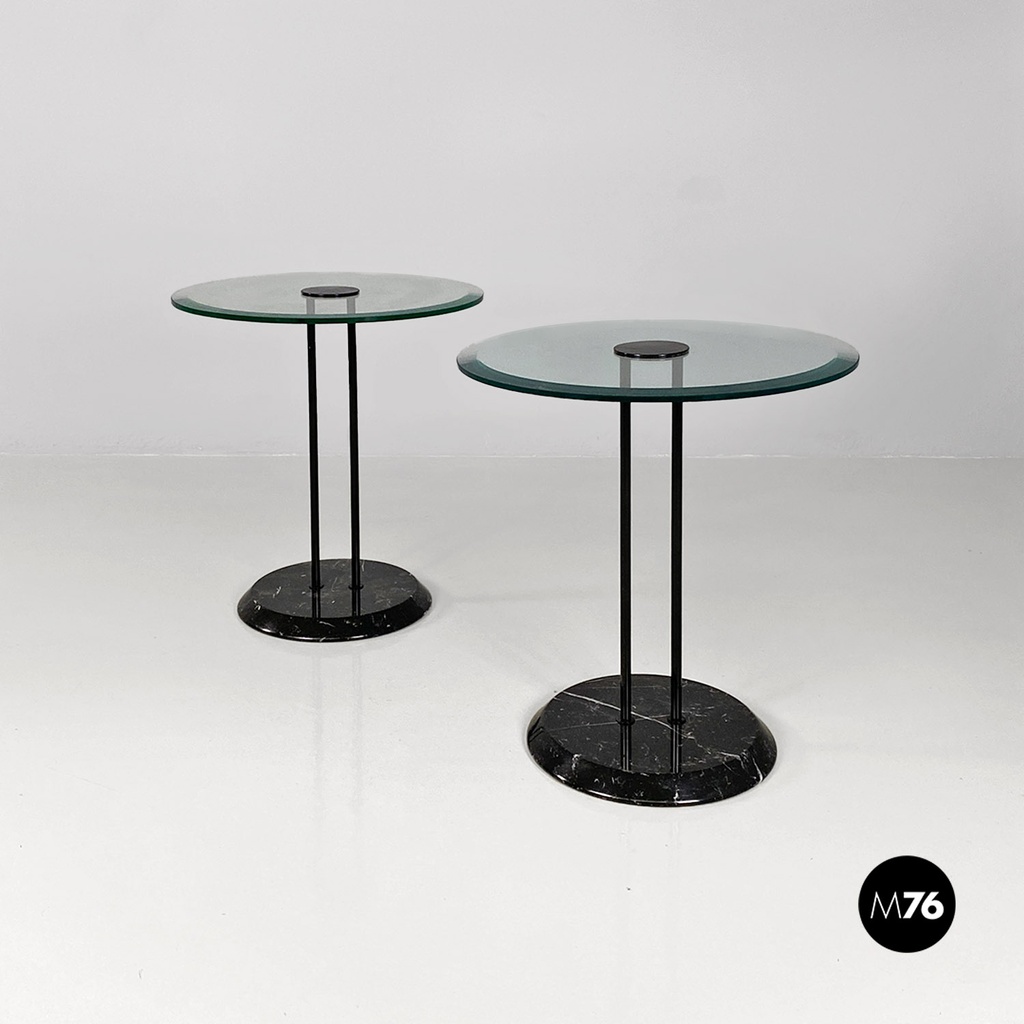 Italian modern black metal glass marble round coffee tables by Cattelan, 1980s