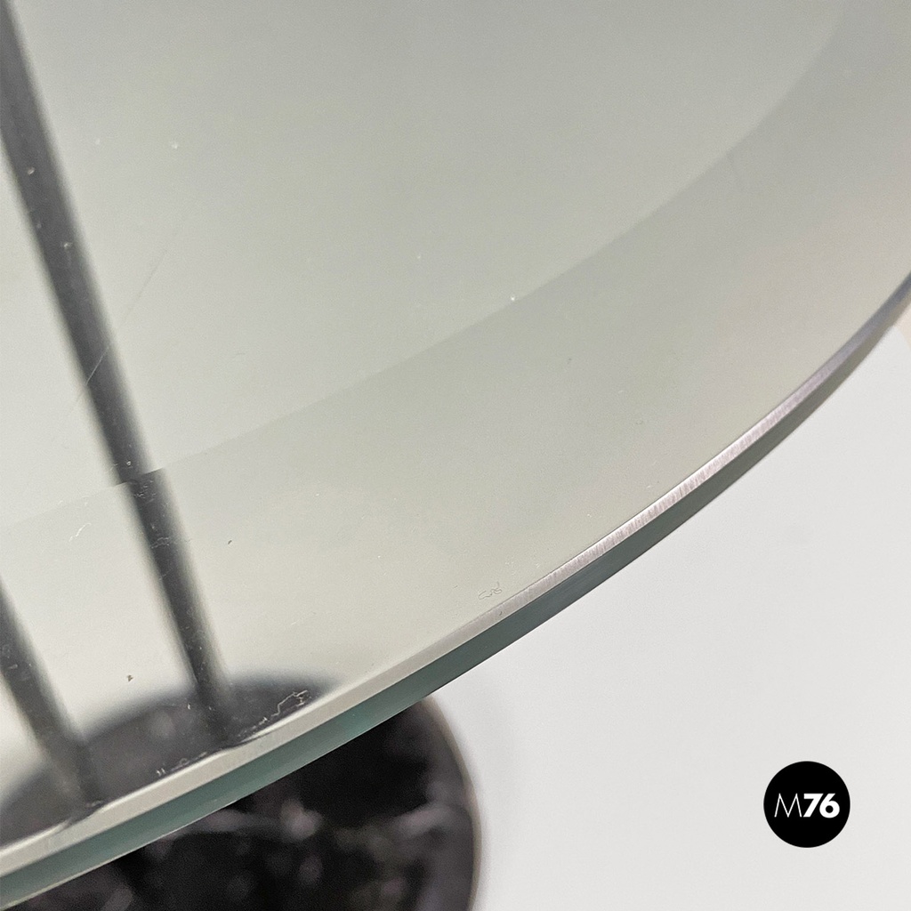 Italian modern black metal glass marble round coffee tables by Cattelan, 1980s