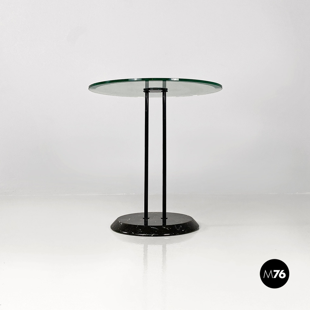 Italian modern black metal glass marble round coffee tables by Cattelan, 1980s