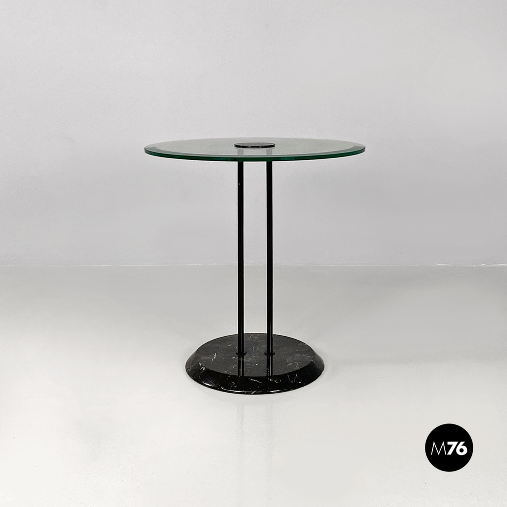 Italian modern black metal glass marble round coffee tables by Cattelan, 1980s