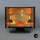 Italian Art Deco wood and green marble bar cabinet Japanese style painting 1940s