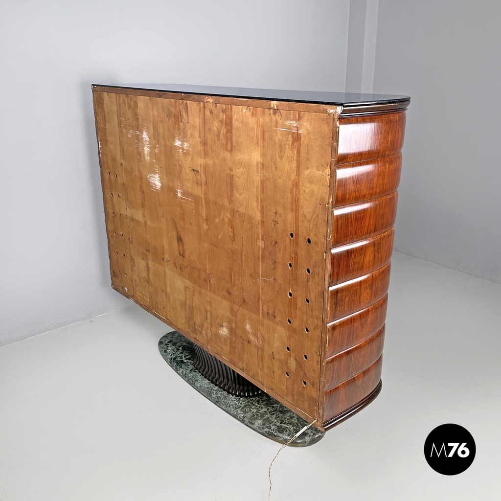 Italian Art Deco wood and green marble bar cabinet Japanese style painting 1940s