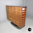 Italian Art Deco wood and green marble bar cabinet Japanese style painting 1940s