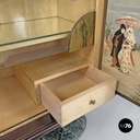 Italian Art Deco wood and green marble bar cabinet Japanese style painting 1940s