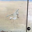 Italian Art Deco wood and green marble bar cabinet Japanese style painting 1940s