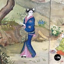 Italian Art Deco wood and green marble bar cabinet Japanese style painting 1940s