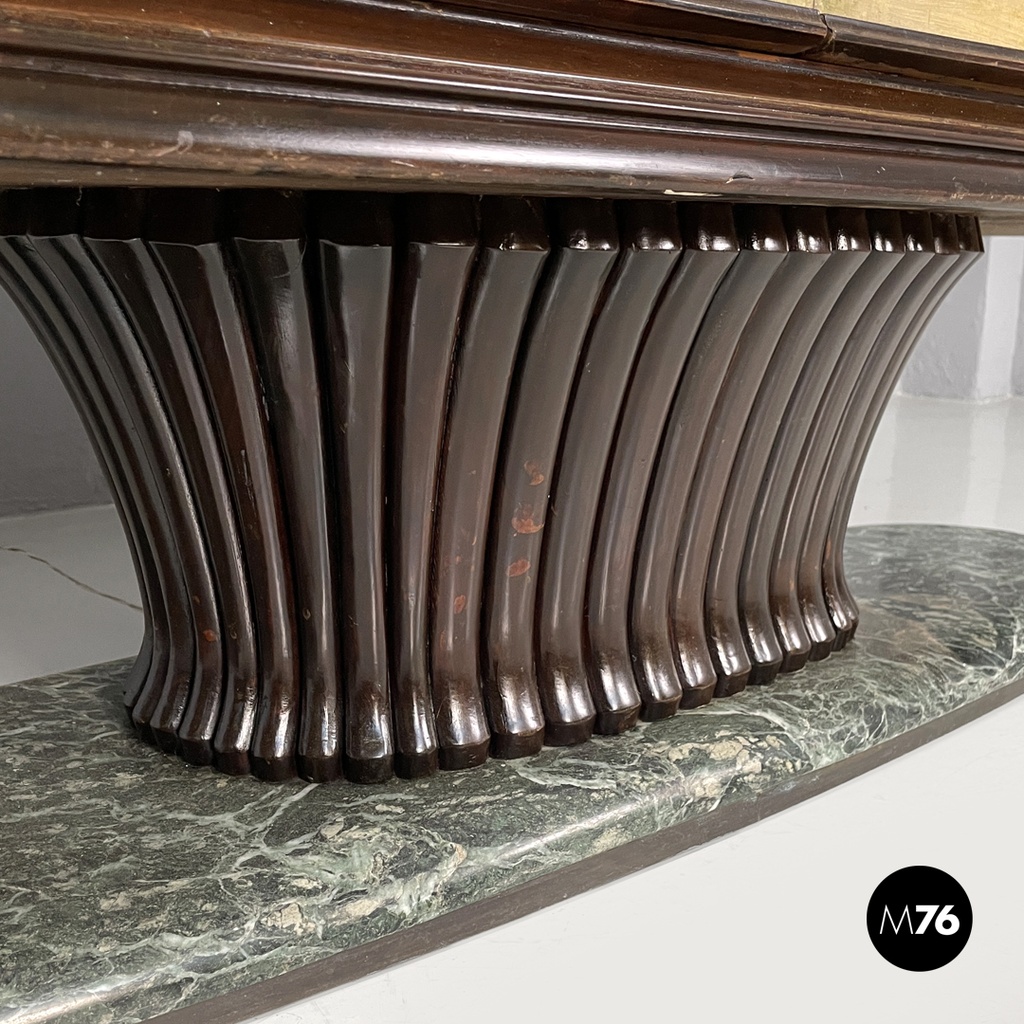 Italian Art Deco wood and green marble bar cabinet Japanese style painting 1940s