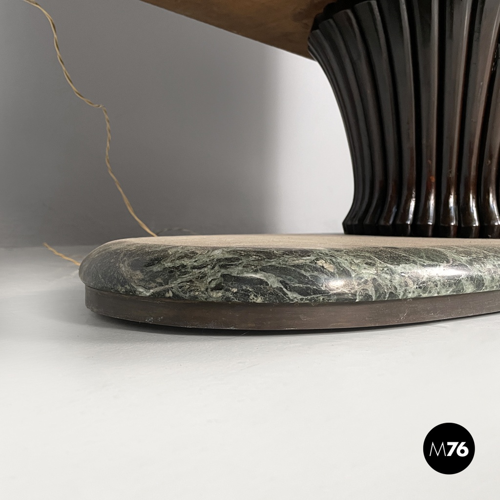 Italian Art Deco wood and green marble bar cabinet Japanese style painting 1940s