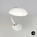 Italian modern round base white metal table lamp with silver accents, 1970s
