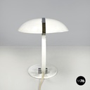 Italian modern round base white metal table lamp with silver accents, 1970s