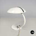 Italian modern round base white metal table lamp with silver accents, 1970s
