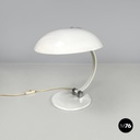 Italian modern round base white metal table lamp with silver accents, 1970s