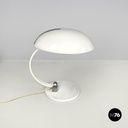 Italian modern round base white metal table lamp with silver accents, 1970s