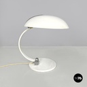 Italian modern round base white metal table lamp with silver accents, 1970s