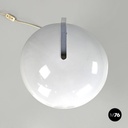 Italian modern round base white metal table lamp with silver accents, 1970s
