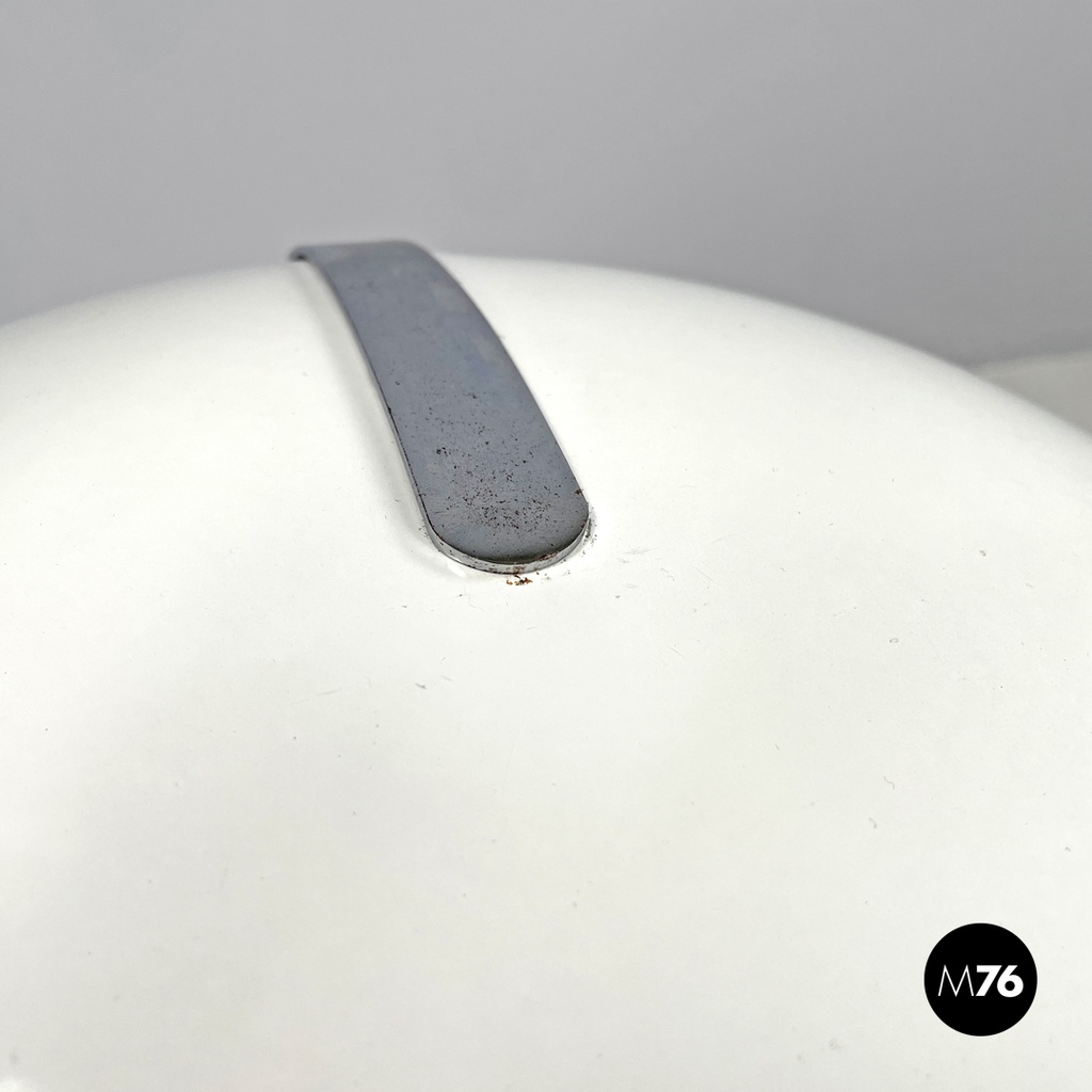 Italian modern round base white metal table lamp with silver accents, 1970s