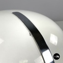 Italian modern round base white metal table lamp with silver accents, 1970s