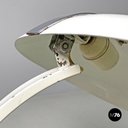 Italian modern round base white metal table lamp with silver accents, 1970s