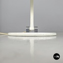 Italian modern round base white metal table lamp with silver accents, 1970s