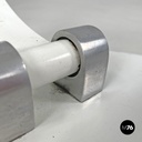 Italian modern round base white metal table lamp with silver accents, 1970s