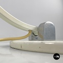 Italian modern round base white metal table lamp with silver accents, 1970s