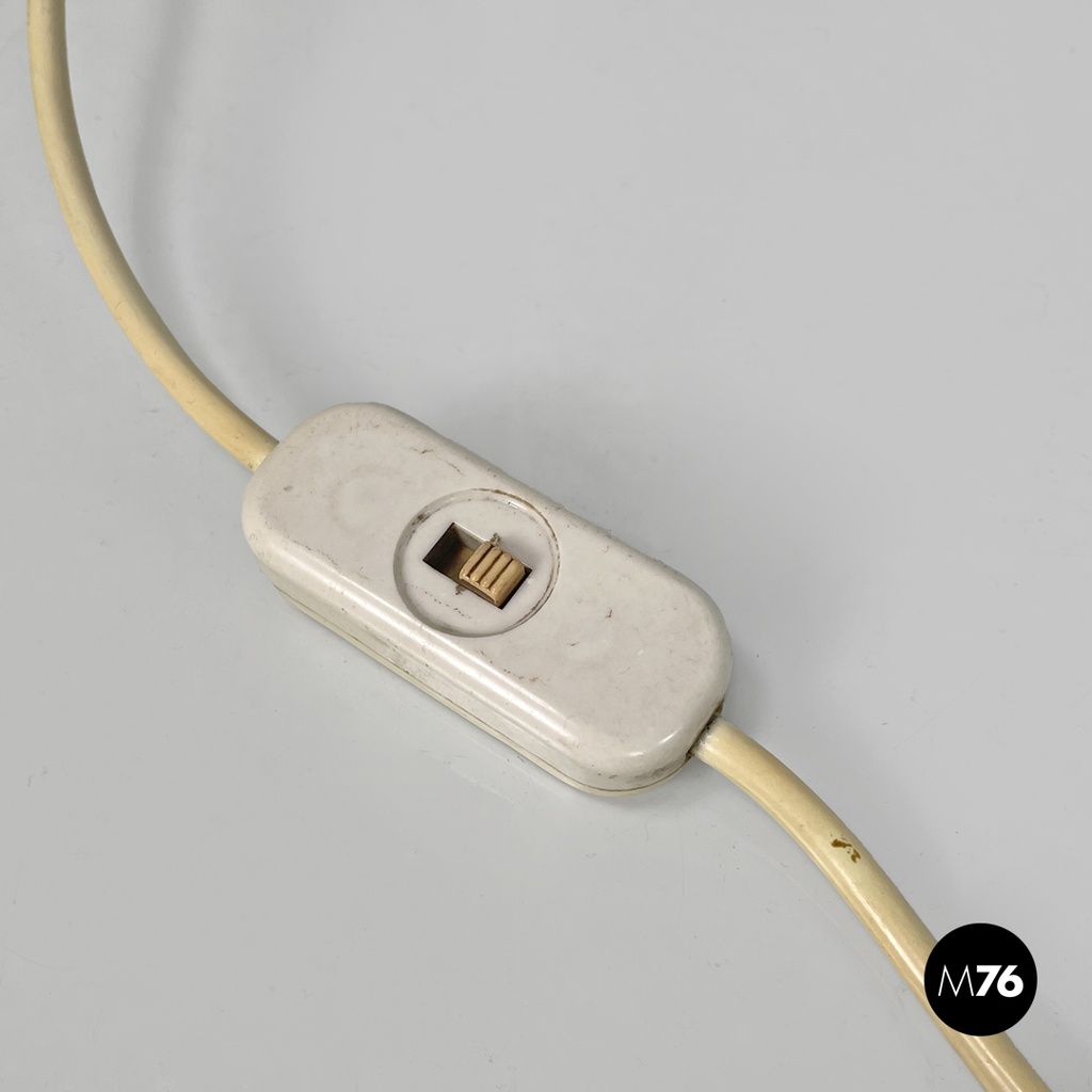 Italian modern round base white metal table lamp with silver accents, 1970s