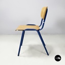 Italian modern Chair in wood and blue metal, 1970s