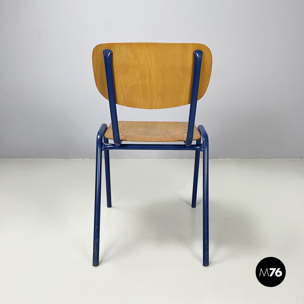 Italian modern Chair in wood and blue metal, 1970s