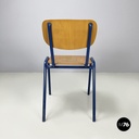 Italian modern Chair in wood and blue metal, 1970s
