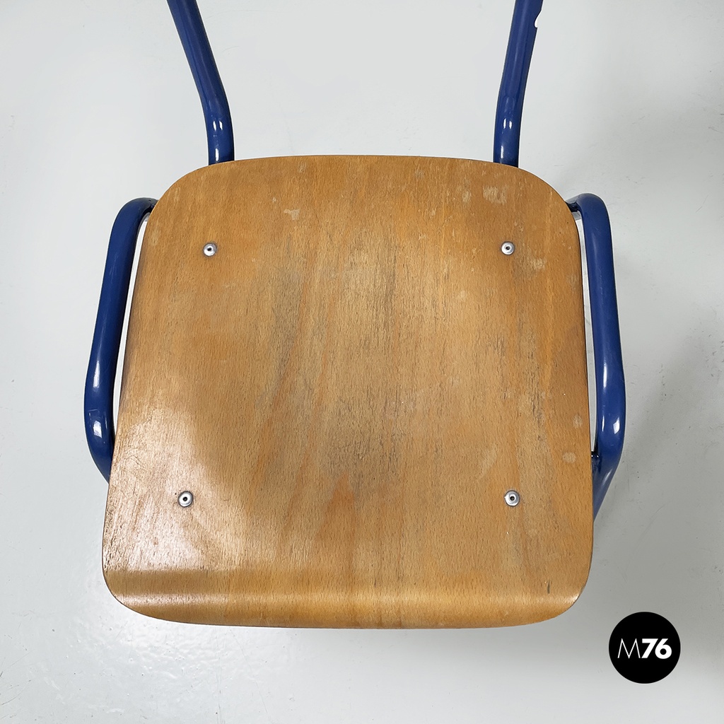 Italian modern Chair in wood and blue metal, 1970s