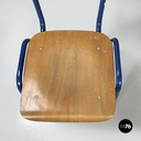 Italian modern Chair in wood and blue metal, 1970s