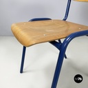 Italian modern Chair in wood and blue metal, 1970s