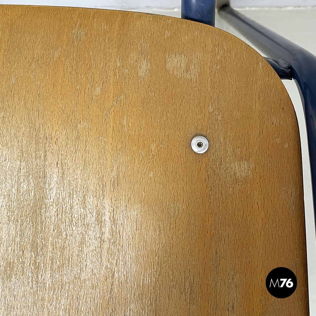 Italian modern Chair in wood and blue metal, 1970s