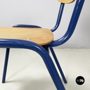 Italian modern Chair in wood and blue metal, 1970s