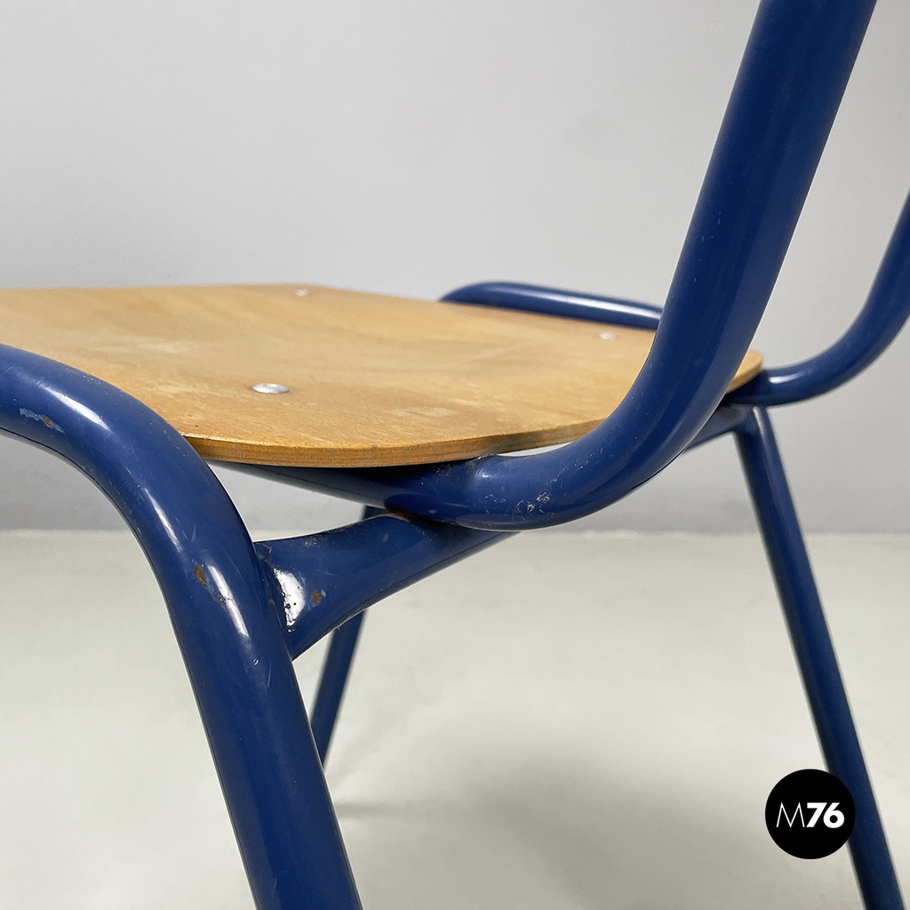 Italian modern Chair in wood and blue metal, 1970s