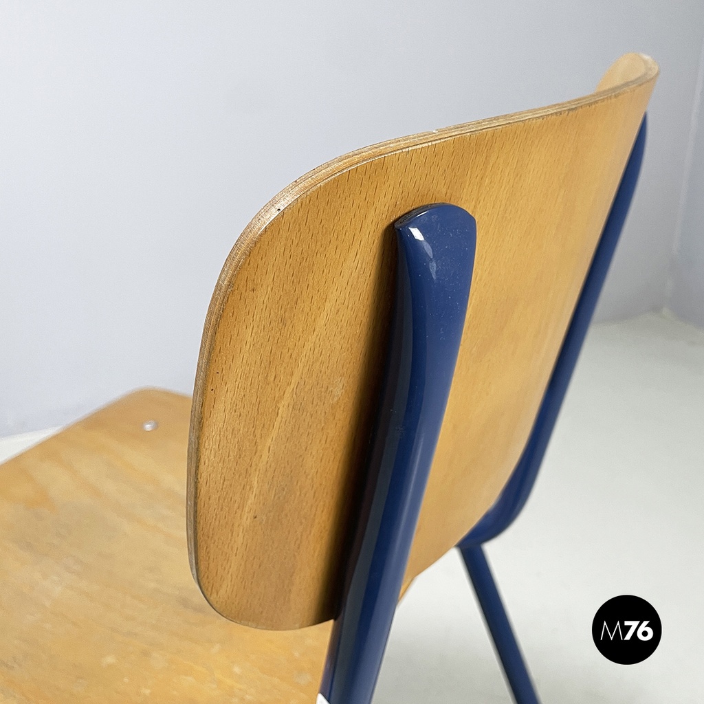 Italian modern Chair in wood and blue metal, 1970s