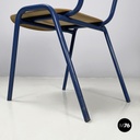 Italian modern Chair in wood and blue metal, 1970s
