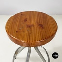 Italian mid-century modern round table stool in metal and wood, 1960s