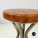 Italian mid-century modern round table stool in metal and wood, 1960s