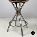 Italian mid-century modern round table stool in metal and wood, 1960s