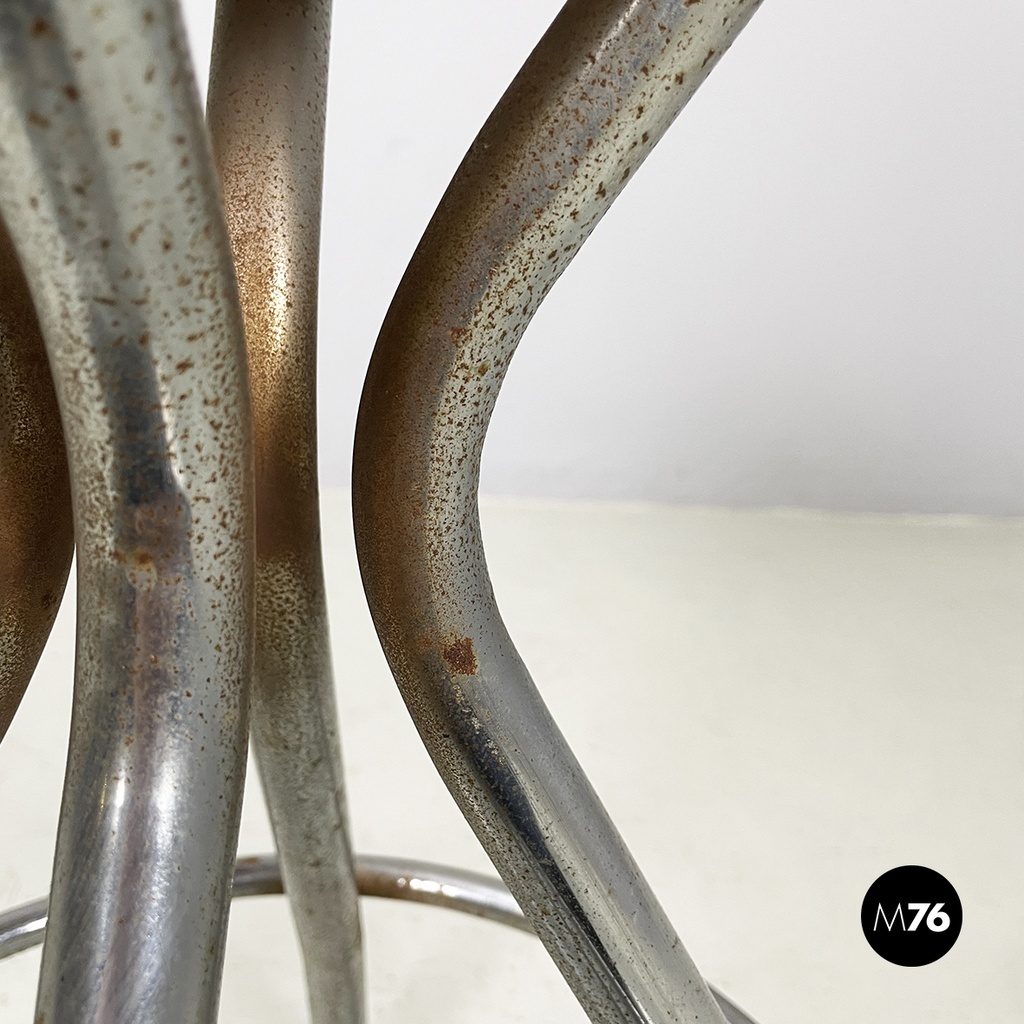 Italian mid-century modern round table stool in metal and wood, 1960s