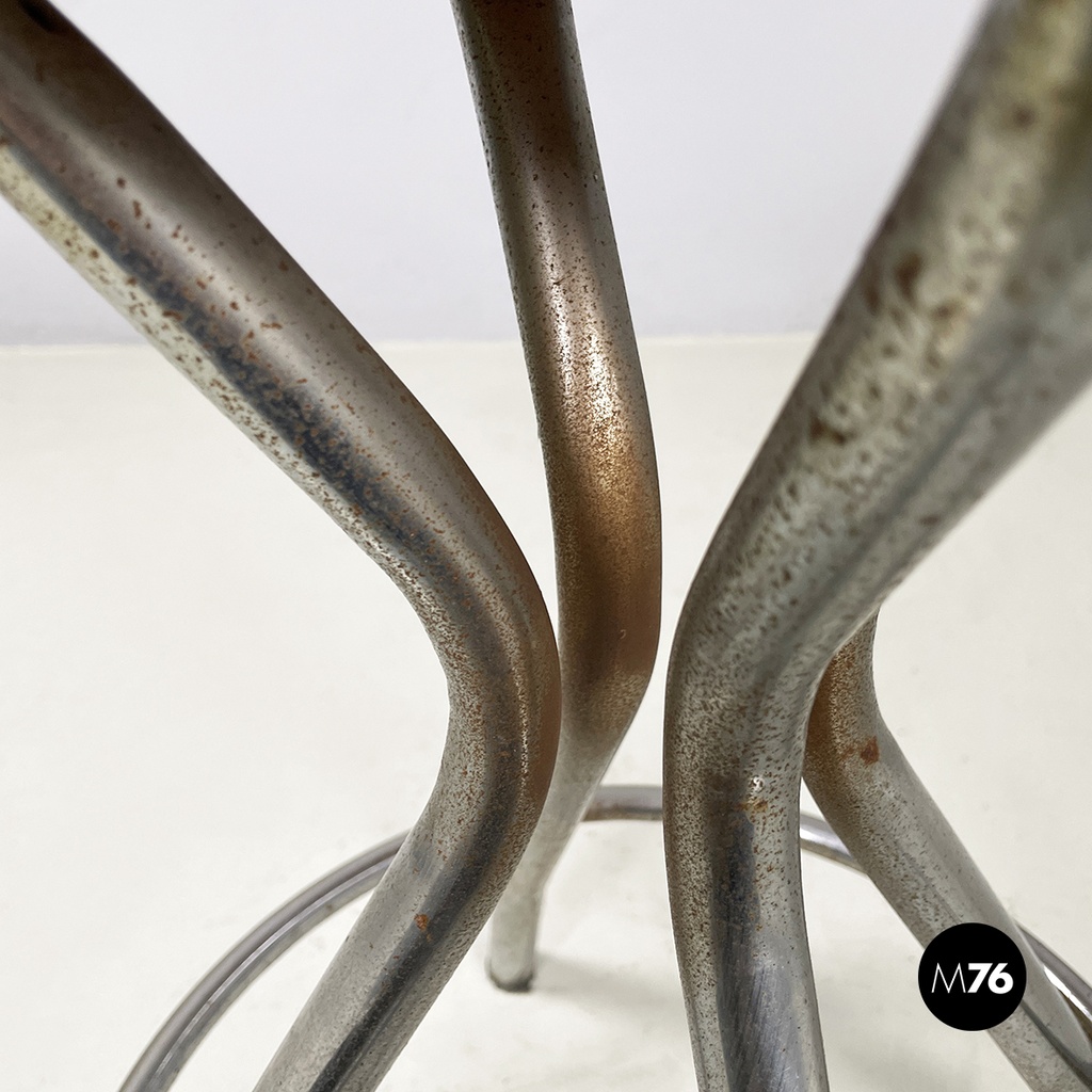 Italian mid-century modern round table stool in metal and wood, 1960s
