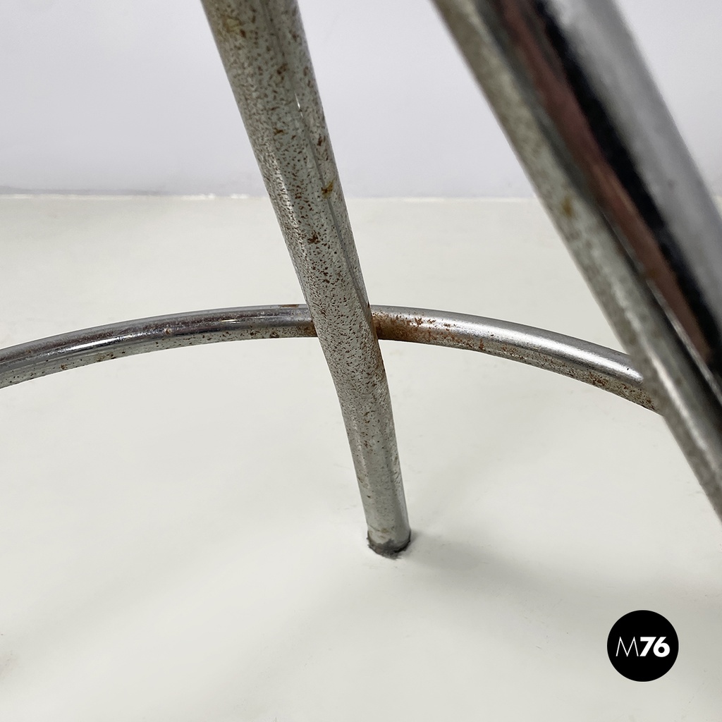 Italian mid-century modern round table stool in metal and wood, 1960s