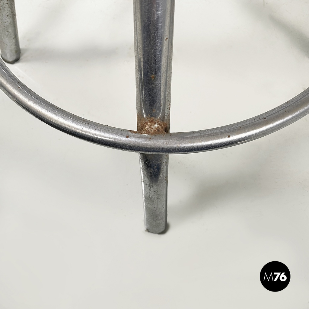 Italian mid-century modern round table stool in metal and wood, 1960s