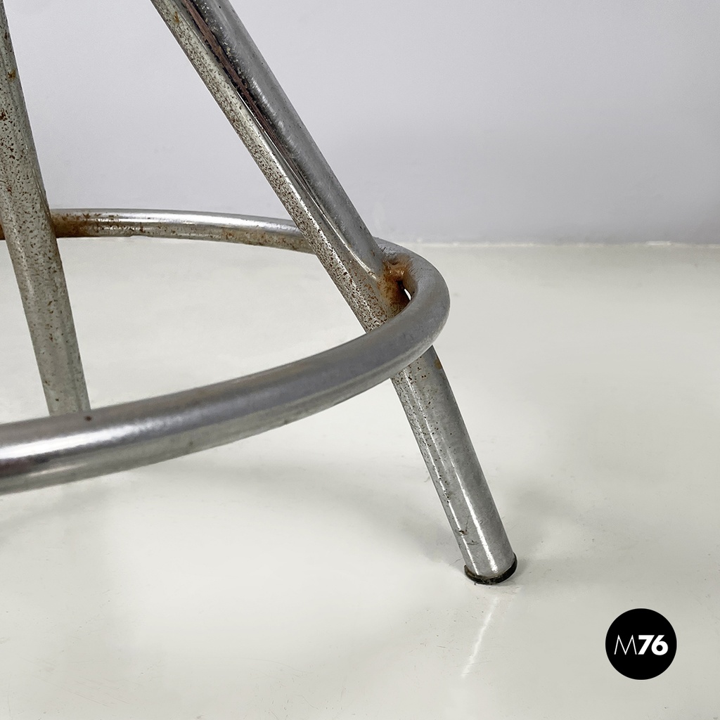 Italian mid-century modern round table stool in metal and wood, 1960s