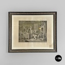 English antique etching print with black wood and golden metal frame, 1863