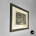 English antique etching print with black wood and golden metal frame, 1863