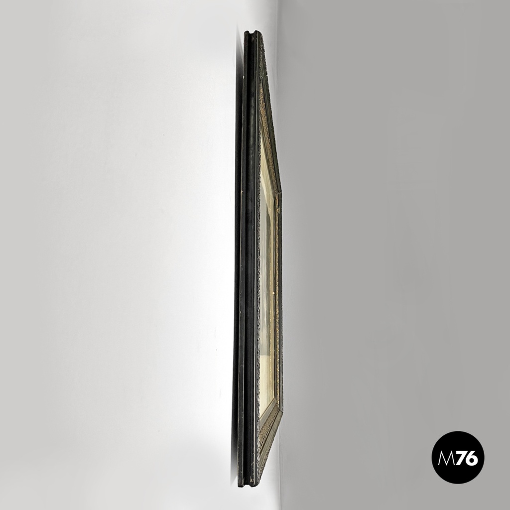 English antique etching print with black wood and golden metal frame, 1863