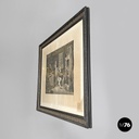 English antique etching print with black wood and golden metal frame, 1863